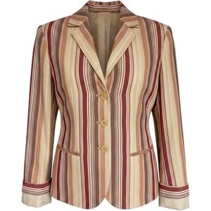 BCBGMAXAZRIA Womens Red Tan Striped Cotton‎ Blazer Jacket Size 2 Notch Lapel